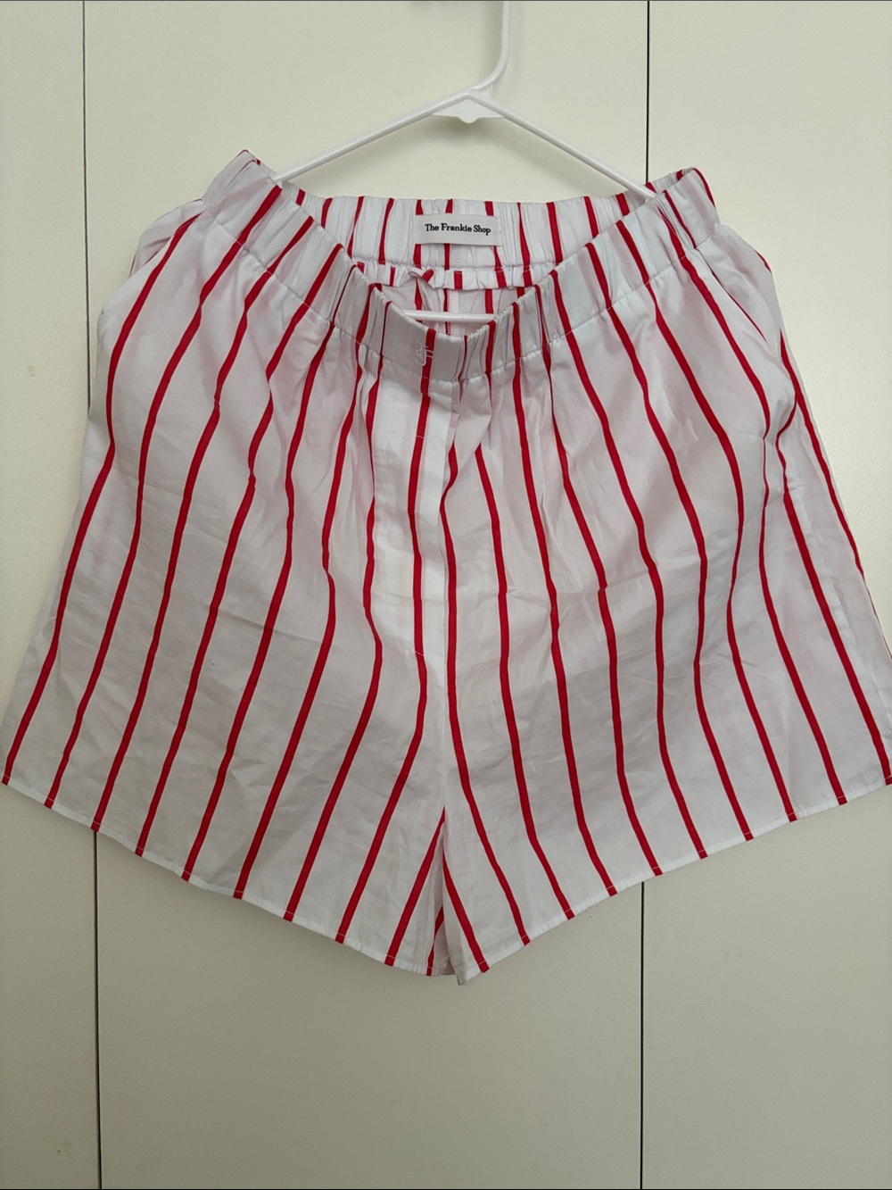 The Frankie Shop White Bermuda Shorts with Red Stripes